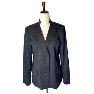 Lafayette 148 New York Black Wool Blend Micro Dot Mandarin Collar Blazer‎ 12P